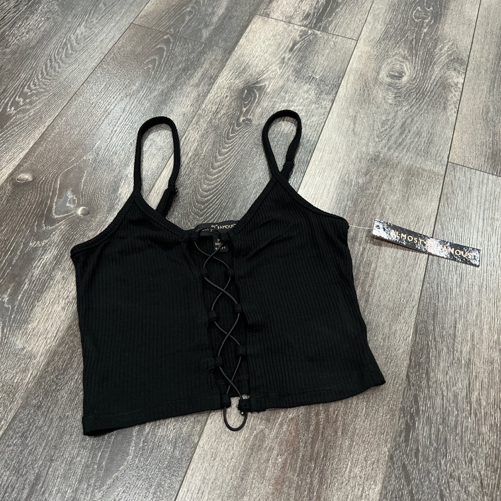 Ribbed Front Lace Up Crop Top